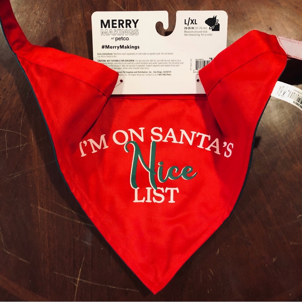 NEW Red & Green Pet Bandana Reversible Naughty or Nice L/XL - Picture 1 of 8